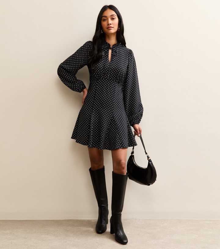 Black Polka Dot Keyhole Midi Dress