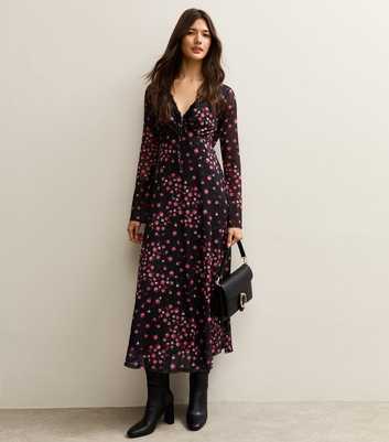 Black Rose Mesh Long Sleeve Midi Dress