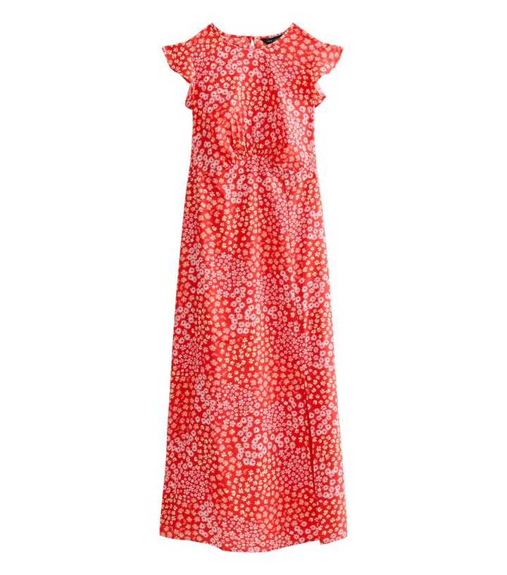 red ditsy tea dress CurveWow Wrap Tea Dress Red Ditsy Curvewow