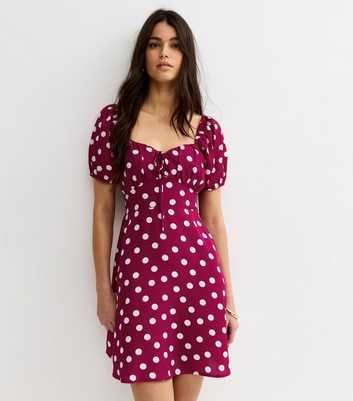 Red Polka Dot Sweetheart Neck Mini Dress