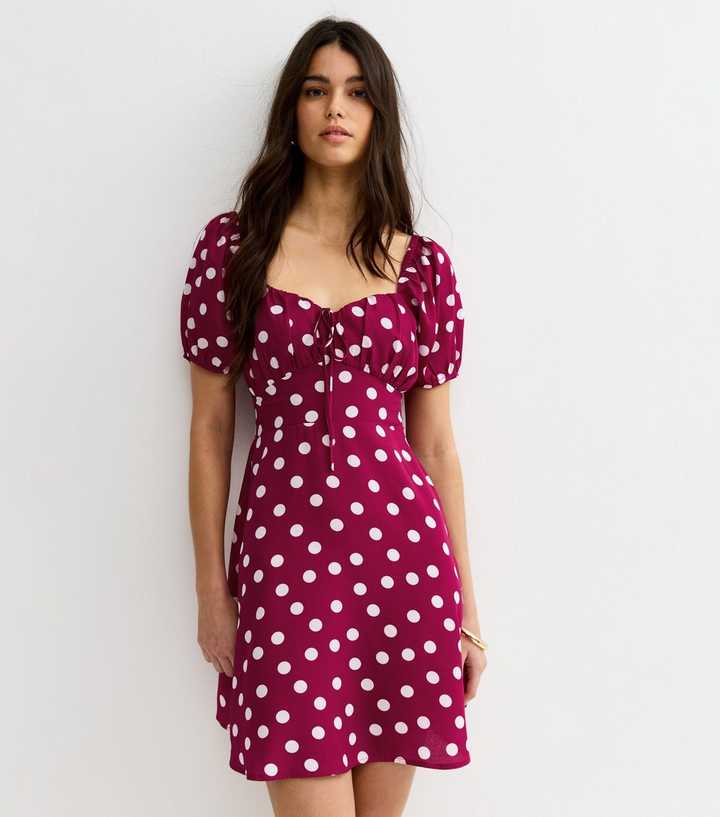 Red Polka Dot Sweetheart Neck Mini Dress
