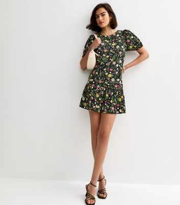 Black Floral Smock Mini Dress