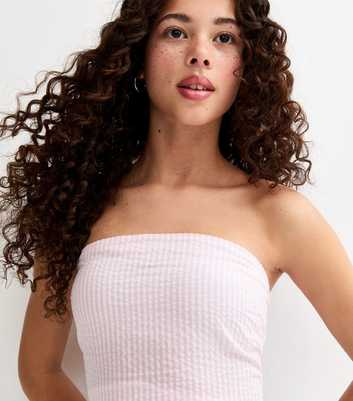 Girls Pink Striped Hanky Hem Bandeau Top