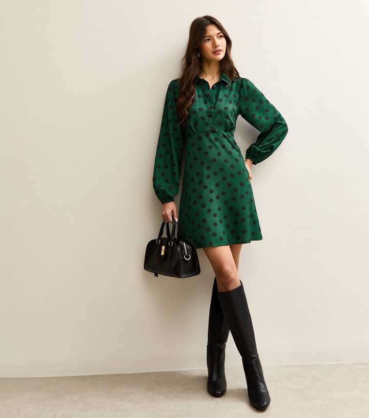 green polka dot shirt dress J. Peterman Women's Polka Dot Button Front Dress