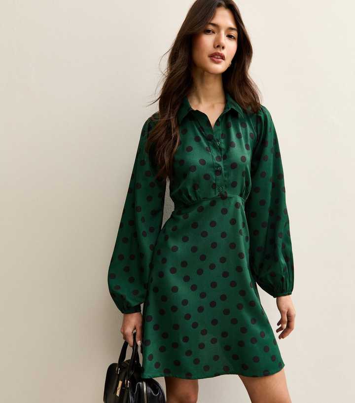 green polka dot dress shirt Wherever You Go Green Turtleneck Sweater Dress – Shop the Mint