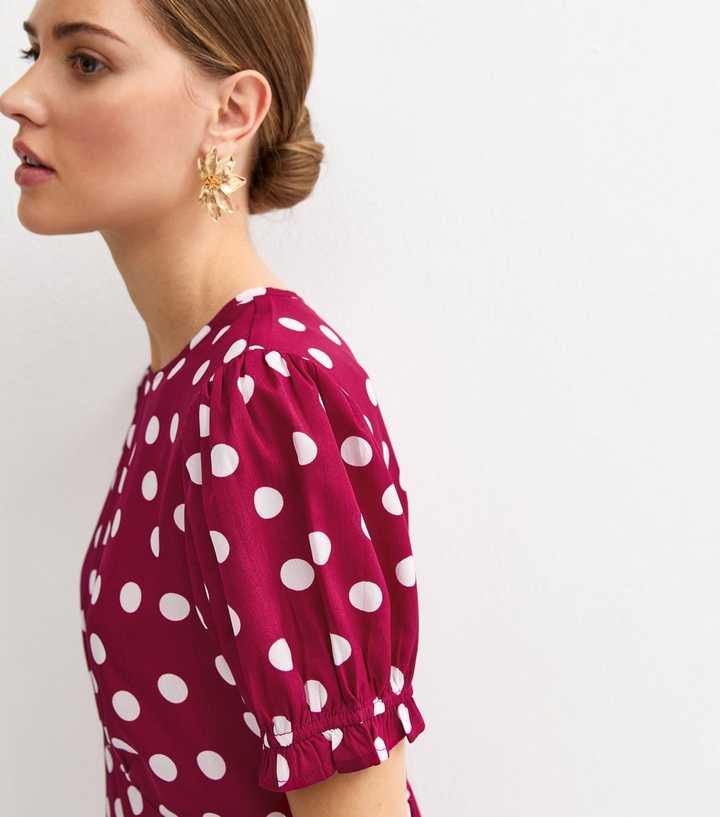 open lace back dress Red Polka Pleat Detail Mini Dress main image 1