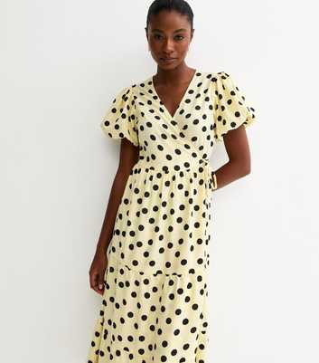 Yellow Crepe Polka Dot Midi Dress