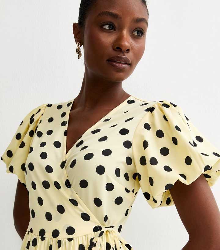 Yellow Crepe Polka Dot Midi Dress | New Look