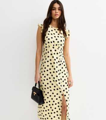 Yellow Polka Dot Frilly Cap Sleeve Midi Dress