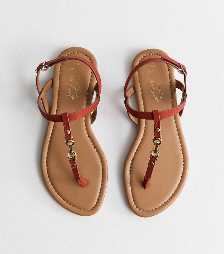 Rust Faux Leather Metal Toe Post Sandals