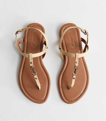 Light Yellow Faux Leather Metal Toe Post Sandals