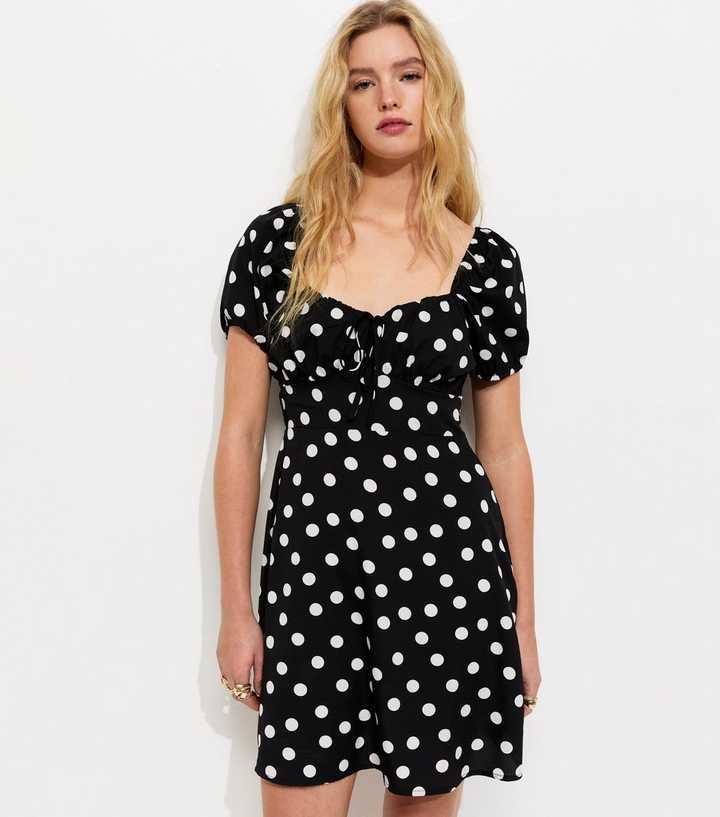 Black Polka Dot Milkmaid Mini Dress