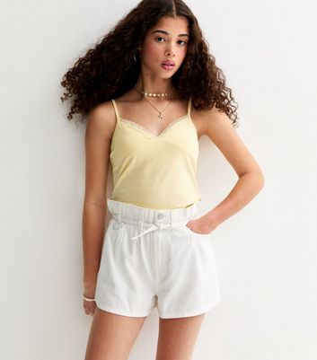 Girls White Denim Paperbag Shorts