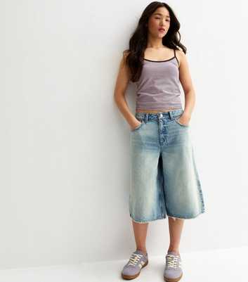 Girls Light Blue Longline Denim Jort Shorts