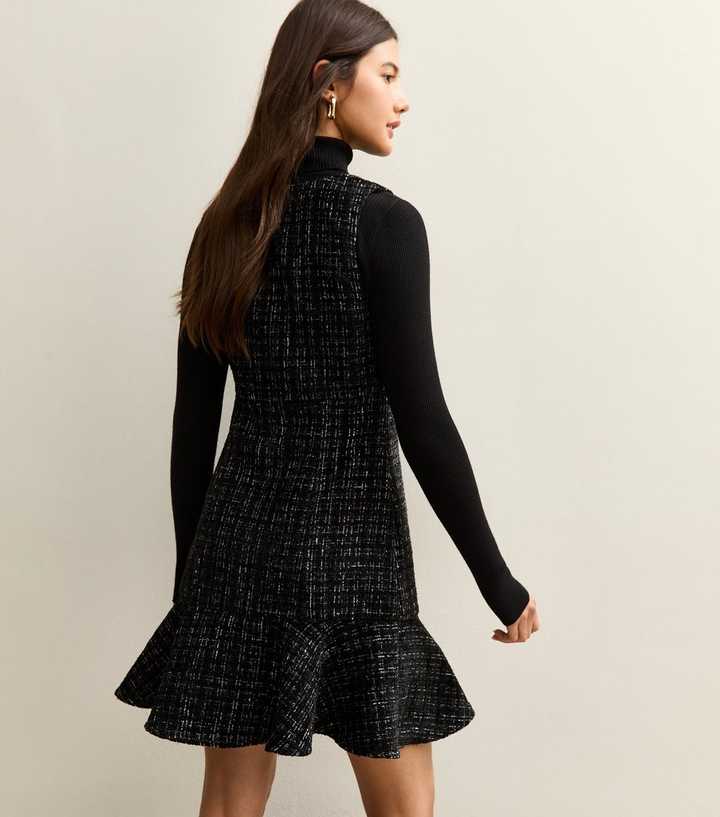 princess polly baby blue dress Black Square Neck Boucle Mini Dress