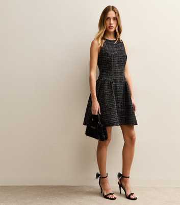 Black Boucle Sleeveless Mini Dress