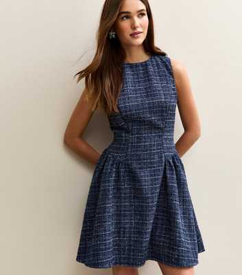 Navy Boucle Sleeveless Mini Dress