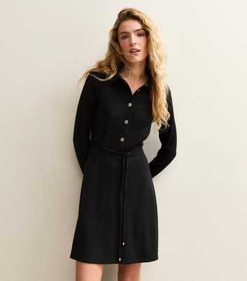 Black Button Through Collared Mini Dress