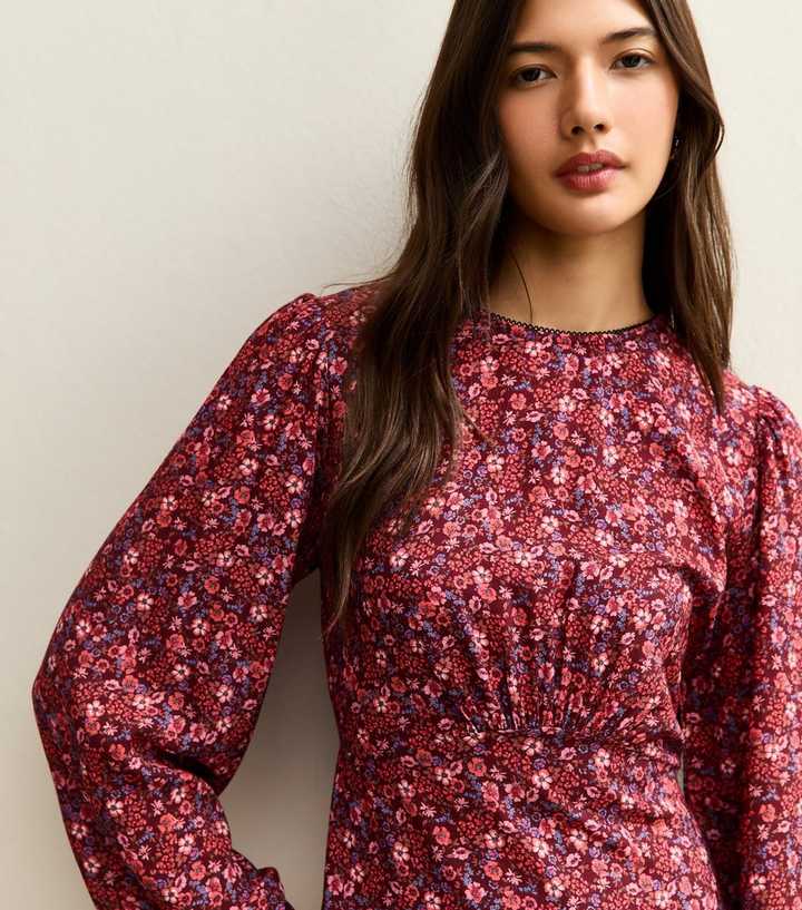 Red Ditsy Floral Long Sleeve Mini Dress | New Look Red Ditsy Floral Long Sleeve Mini Dress | New Look