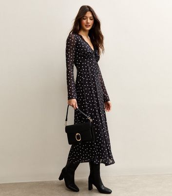 new look midi dress long sleeve New Look Petite roll neck dress in Black