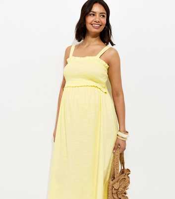 Maternity Yellow Shirred Strappy Bow Back Midi Dress