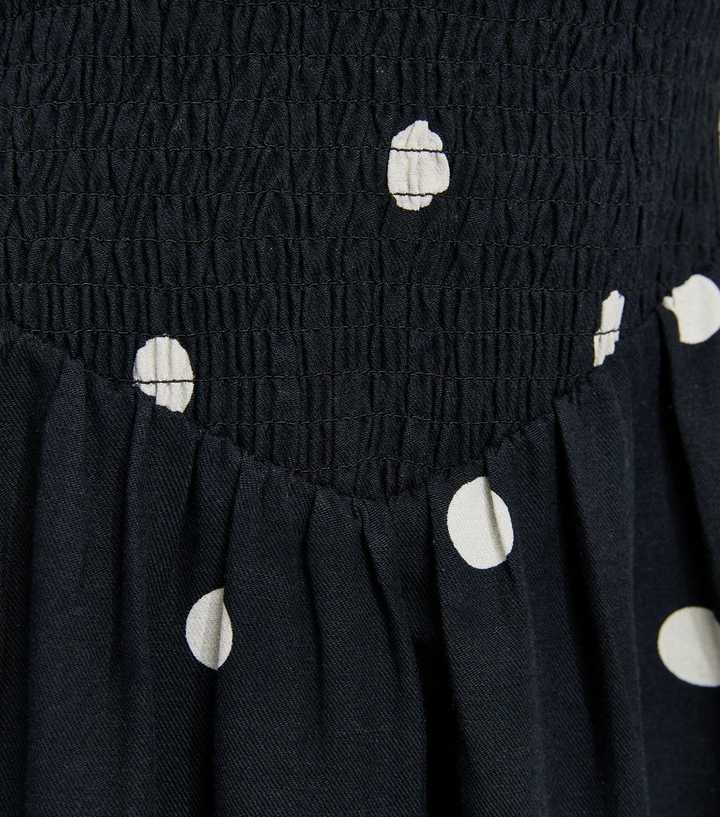 Black Polka Dot Shirred Midi Dress | New Look