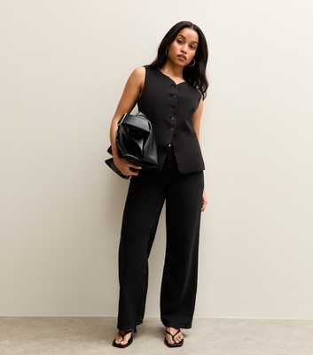 Petite Black Elasticated Back Wide Leg Jeans