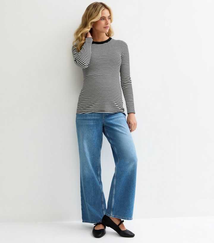 Maternity Mid Blue Wash Over Bump Wide Leg Jeans
