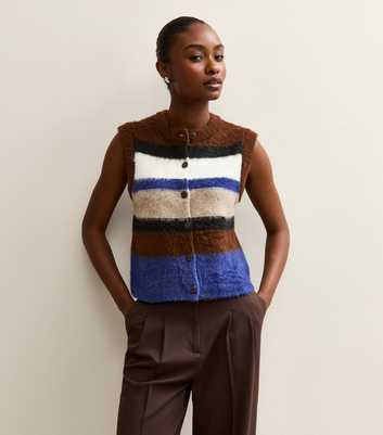 Brown Brushed Striped Waistcoat