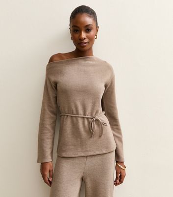 Mink Soft Touch Asymmetrical Slash Neck Tie Top | New Look