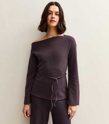 Dark Purple Soft Touch Asymmetrical Slash Neck Tie Top