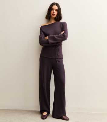 Dark Purple Soft Touch Wide Leg Trousers