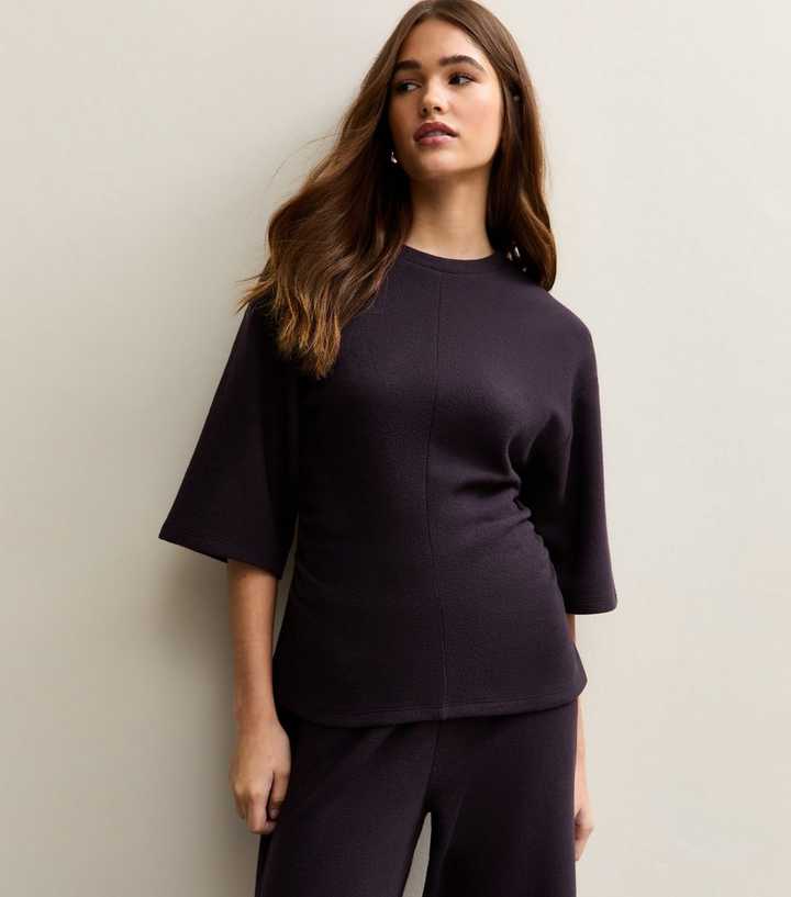 Dark Purple Soft Touch Ruched Waist Top