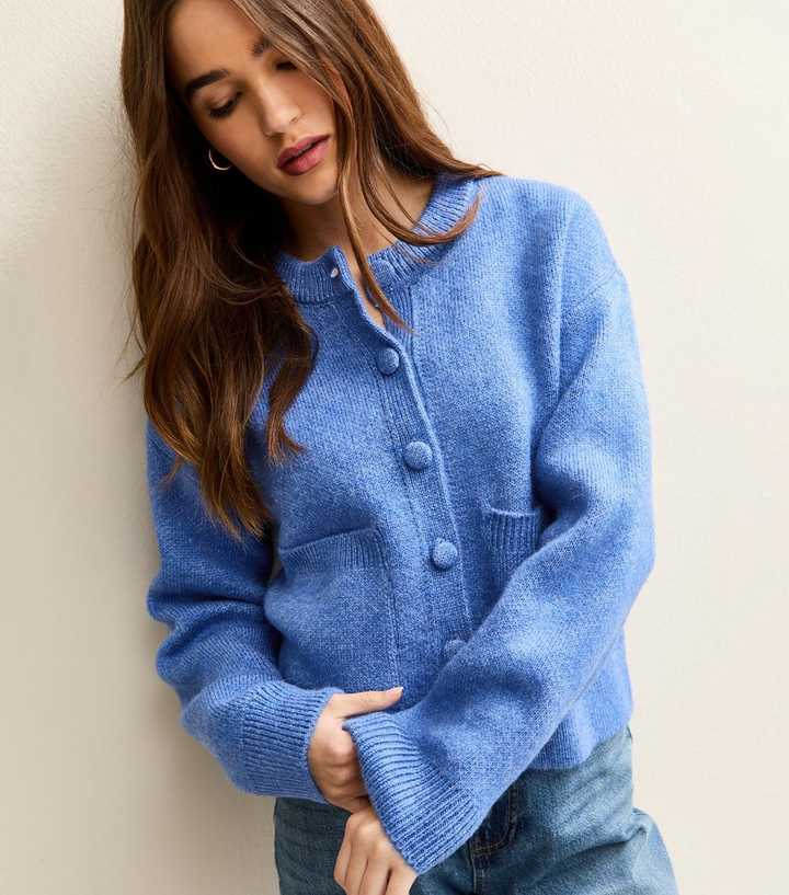 Bright Blue Crew Neck Knitted Cardigan | New Look
