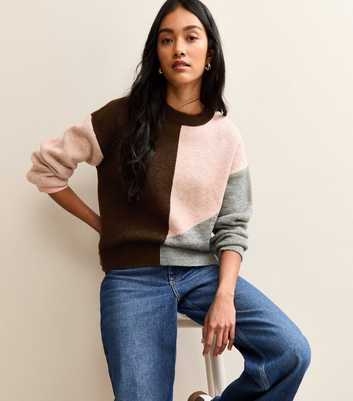 Pink Colour Block Crew Neck Jumper