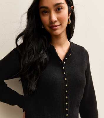 Black Dome Button Crew Neck Cardigan