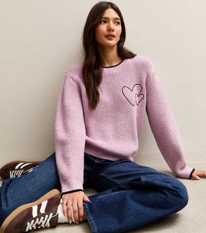 Pink Embroidered Heart Knit Jumper