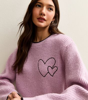 Pink Embroidered Heart Knit Jumper | New Look