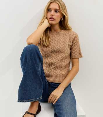 Camel Cable Knit Top