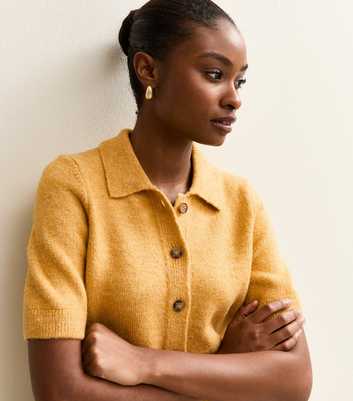 Dark Yellow Collared Short Sleeve Cardigan