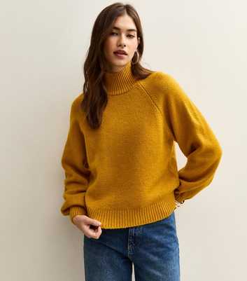 Dark Yellow Stand Neck Raglan Sleeve Jumper