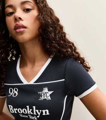 Girls Navy Fitted Brooklyn Football Top