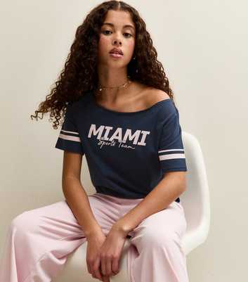 Girls Navy Sports Team Slash Neck Top