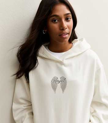 Girls Off White Cotton Angel Logo Hoodie