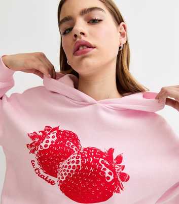 Girls Pink Strawberry Print Hoodie