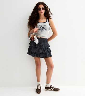Girls Black Polka Dot Shirred Skort