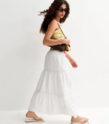 Girls White Lace Insert Maxi Skirt