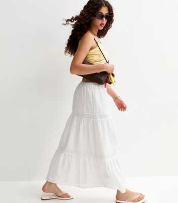 Girls White Lace Insert Maxi Skirt