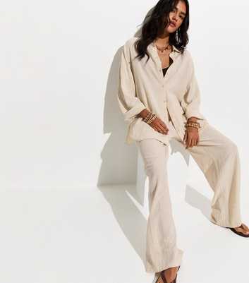 Off White Crinkled Wide Leg Beach Trousers