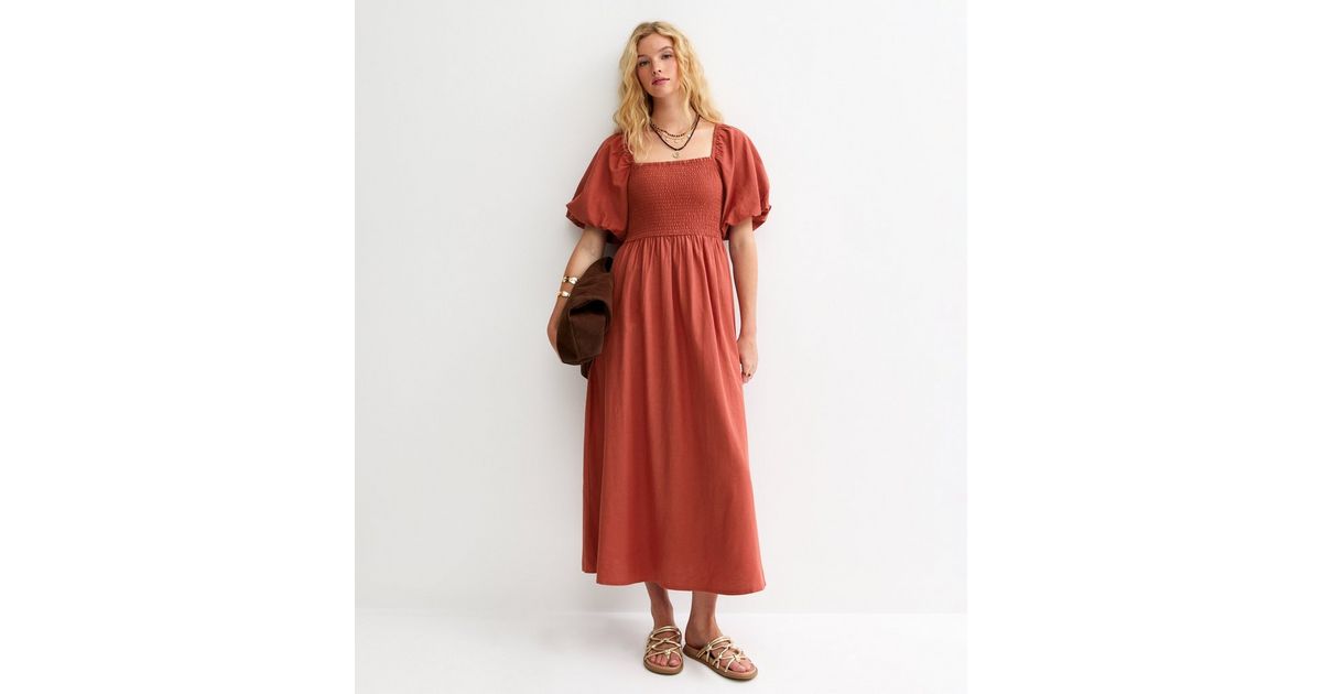 knee length dresses for ladies Dark Orange Floral Applique Collared Midi Dress  PinkBlush